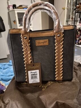 Wrangler Women's Gray and Tan Braided Handle Satchel